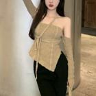 Tie-front Off-shoulder T-shirt Khaki - One Size