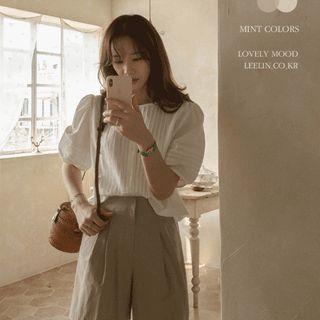Puff-sleeve Pintuck Blouse Ivory - One Size