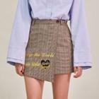 Letter-embroidered Glen-plaid Wrap Skirt