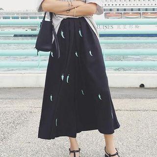 Embroidered Wide-leg Cropped Pants