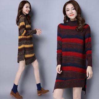 Striped Mock Neck Long Sweater