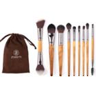 Set Of 9: Wooden Handle Makeup Brush 9 Pcs - Yellow - One Size