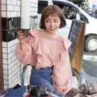 Square-neck Balloon-sleeve Laced Frilled Blouse