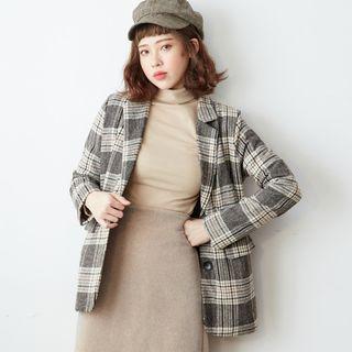 Two-button Plaid Blazer Dark Gray - One Size