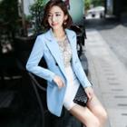 Notched-lapel Buttoned Long Blazer