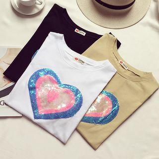Sequined Elbow Sleeve T-shirt