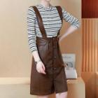Set: Stripe Long-sleeve T-shirt + Suspender Mini Skirt