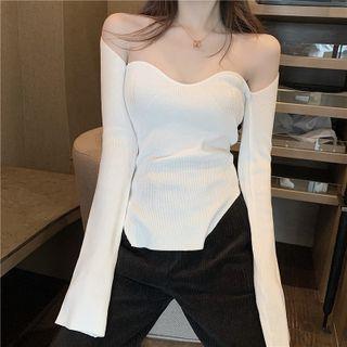 Off-shoulder Asymmetrical Crop Knit Top