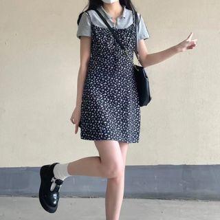 Spaghetti Strap Floral Mini A-line Dress / T-shirt