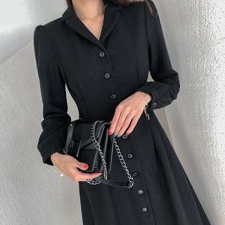Notch-collar Long Coatdress