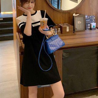 Off-shoulder Ruffle Trim Striped Dress