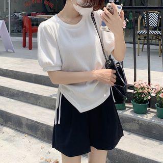 Short-sleeve Drawstring T-shirt / Wide Leg Shorts