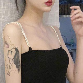 Faux Pearl Strap Knit Top