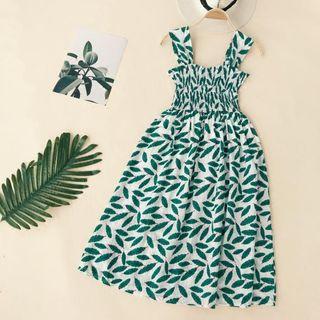 Strappy Leaf Print A-line Beach Dress