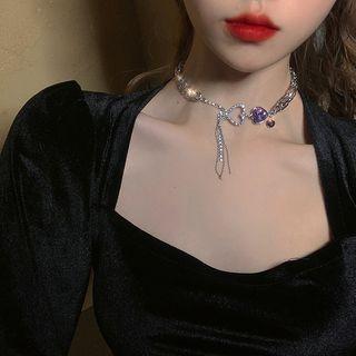 Rhinestone Heart Pendant Necklace Light Purple - One Size