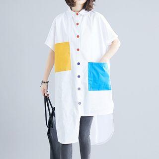 Color Block Short-sleeve Long Shirt