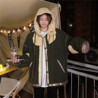 Hooded Fleece Button-up Jacket Army Green - One Size