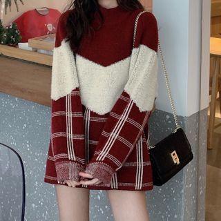 Check Panel Mock Neck Sweater