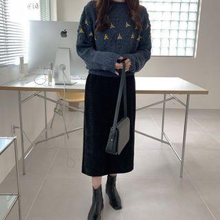 Band-waist Corduroy H-line Long Skirt