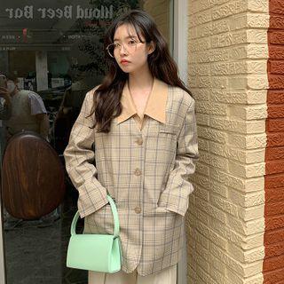 Lapelless Plaid Blazer
