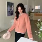 Round-neck Button-up Woolen Cropped Cardigan