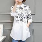 Cat Print 3/4-sleeve Shirt