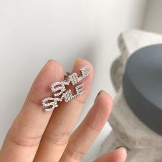 925 Sterling Silver Rhinestone Smile Lettering Earring 1 Pc - E189 - As Shown In Figure - One Size
