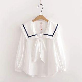Bow-detail Sailor-collar Long-sleeve Shirt White - One Size