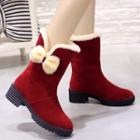 Bow-accent Block-heel Short Snow Boots