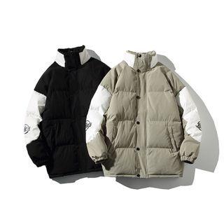 Long-sleeve Color Block Printed Padded Coat
