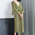 Contrast Trim Long-sleeve Sleep Dress