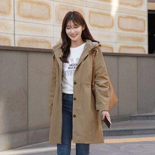 Hooded Checked-cuff Coat