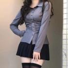 Shirred Shirt / Pleated A-line Skirt / Scarf / Set