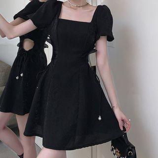 Short-sleeve Square-neck Cut-out Mini Dress