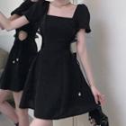 Short-sleeve Square-neck Cut-out Mini Dress