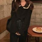 Lace Trim Collared Blouse Black - One Size