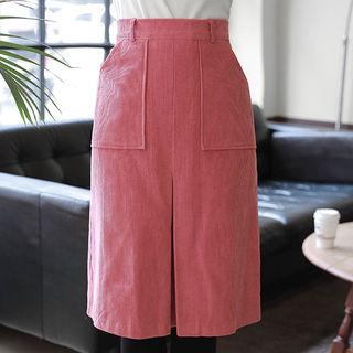 Deep-slit Corduroy Midi Skirt