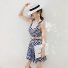 Set: Check Swim Top + Bottom + Skirt