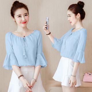 Elbow-sleeve Elbow-sleeve Chiffon Top