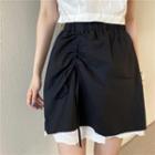 Asymmetric High-waist Drawstring Lace Trim Skirt Black - One Size