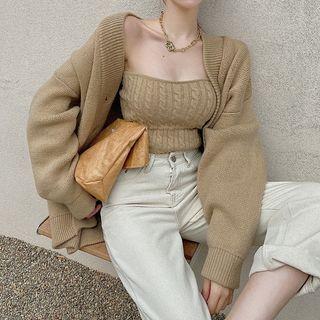 Strapless Knit Top / V-neck Cardigan