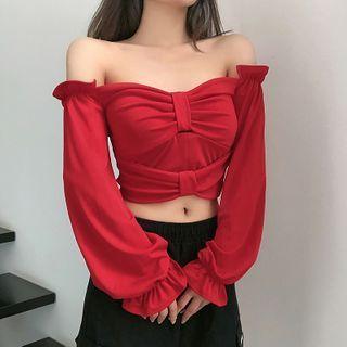 Off-shoulder Bow-detail Cropped Blouse