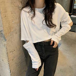 Long-sleeve Cutout-elbow Cropped T-shirt