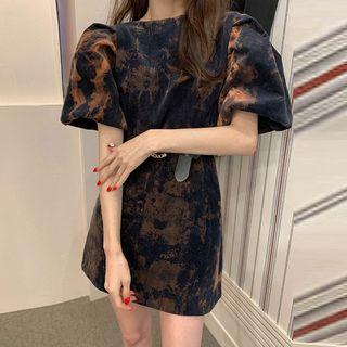 Puff-sleeve Mini Corduroy A-line Dress