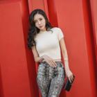 Short-sleeve Faux-fur Cropped Top