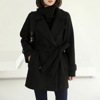 Double-breasted Jacket With Sash Black - One Size
