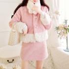 Set: Fleece-panel Loose-fit Jacket + A-line Skirt