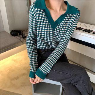 Jacquard Collar Sweater As Shown In Figure - One Size
