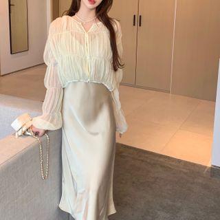 Cropped Light Jacket / Spaghetti Strap Midi Shift Dress