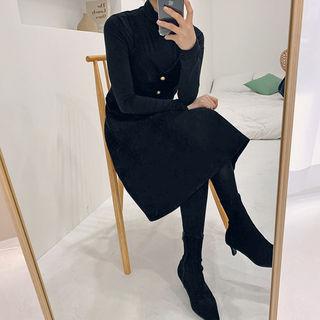 Faux-pearl Faux-suede Midi Pinafore Dress